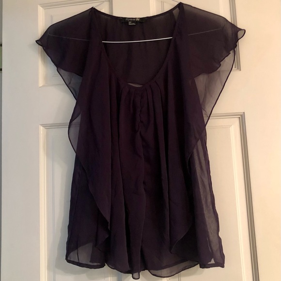 Forever 21 plum semi sheer flutter sleeve top SP - Picture 6 of 6